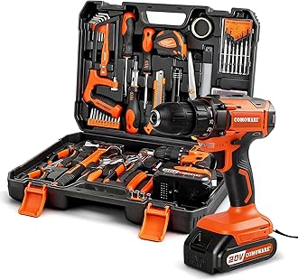 COMOWARE Household Tool Set with 20V Cordless Drill Driver, 120Pcs Hand Tool Kit for Men, Power Drill Set with Plastic Toolbox, Ideal for Office, Garden, DIY Project
