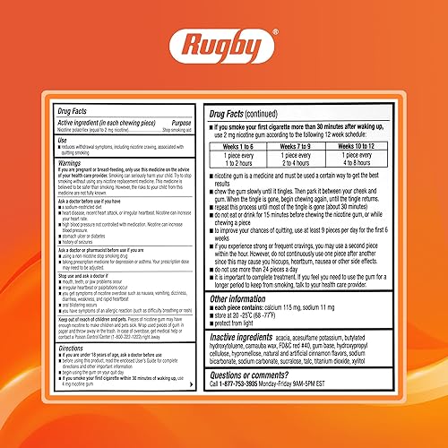 Miniatura 9 de Rugby Polacrilex - Goma de mascar de nicotina de 2 mg, sabor canela, ayuda para dejar de fumar y vapear, sin azúcar, 100 unidades (1 paquete)