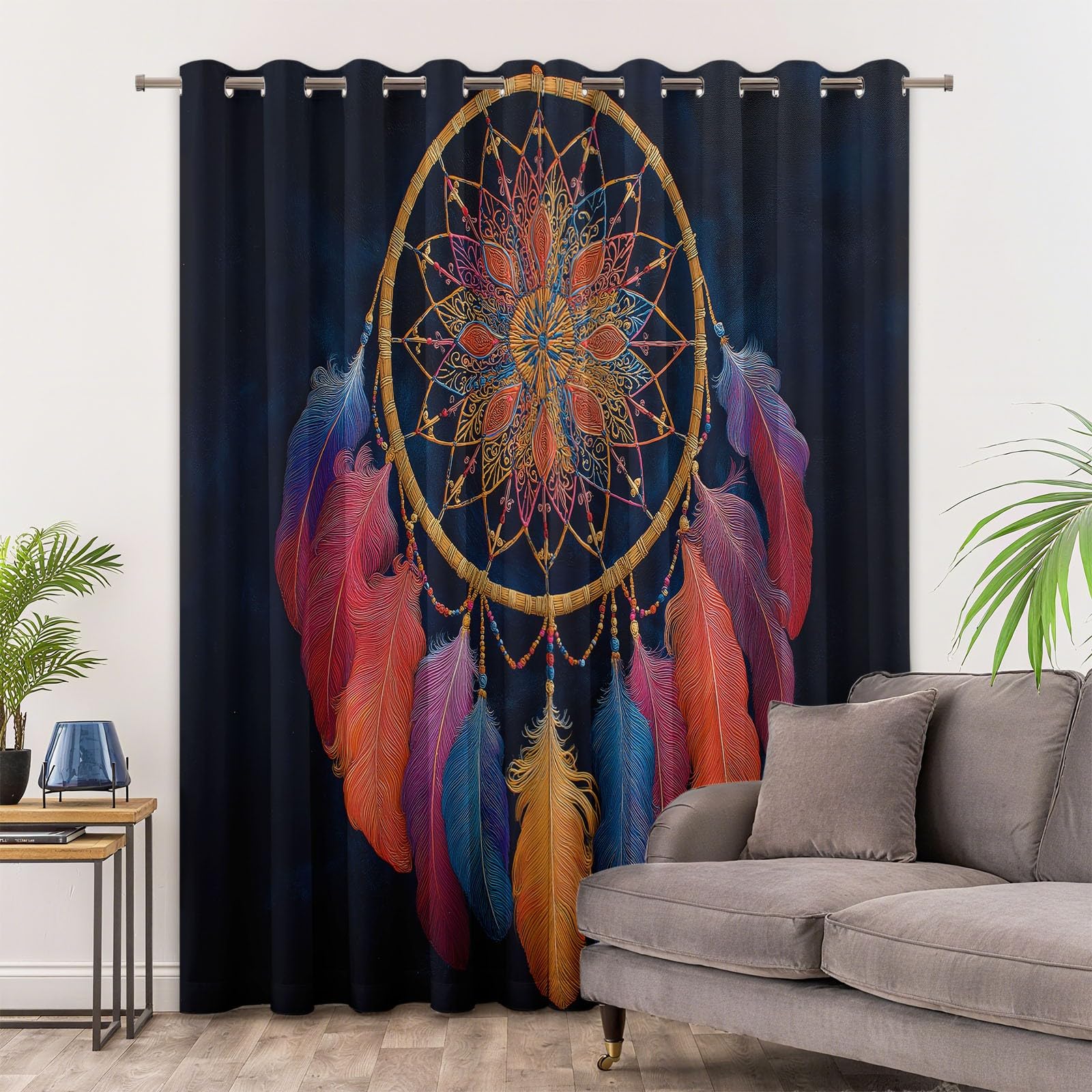 Generisch Surrealismus Traumfänger Vorhang Blickdicht Abdunkelnd Ösenvorhang, Schwarz Kinderzimmer Thermovorhang Kälteschutz Gardine Verdunklungsvorhänge 2er Set H229 x B117 cm