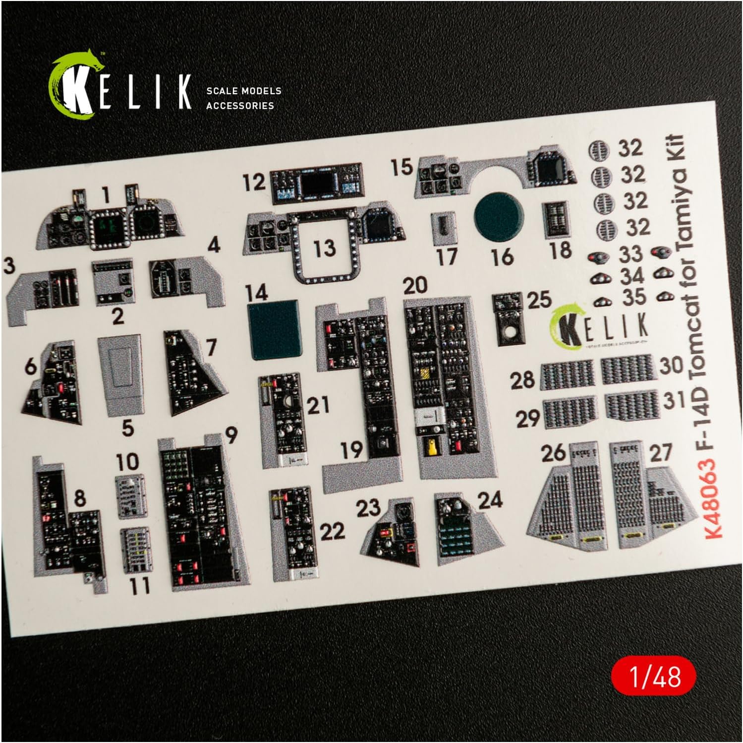 Kelik K48063 1/48 F-14D Tomcat Interior 3D Decals for Tamiya kit