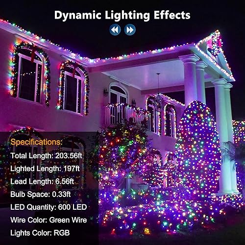 Miniatura 5 de Brizled Luces de Navidad que cambian de color, 600 luces LED RGB de 197 pies, luz de árbol de Navidad regulable, cadena de luces multifuncionales