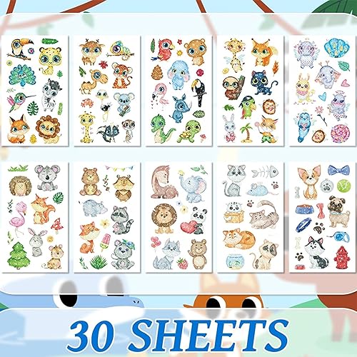 30 Sheets Glitter Tattoos, Animal Tattoos Sea Animal Fruit Stickers, for Party Supplies Favors Decorations and DIY Decorations