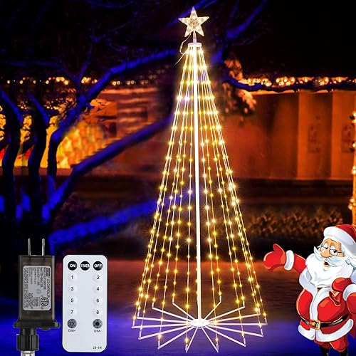 Árbol de Navidad con forma de cono de Navidad, 7.5 pies con 295 luces LED, árbol de Navidad con 8 modos de temporizador, control remoto, árbol de