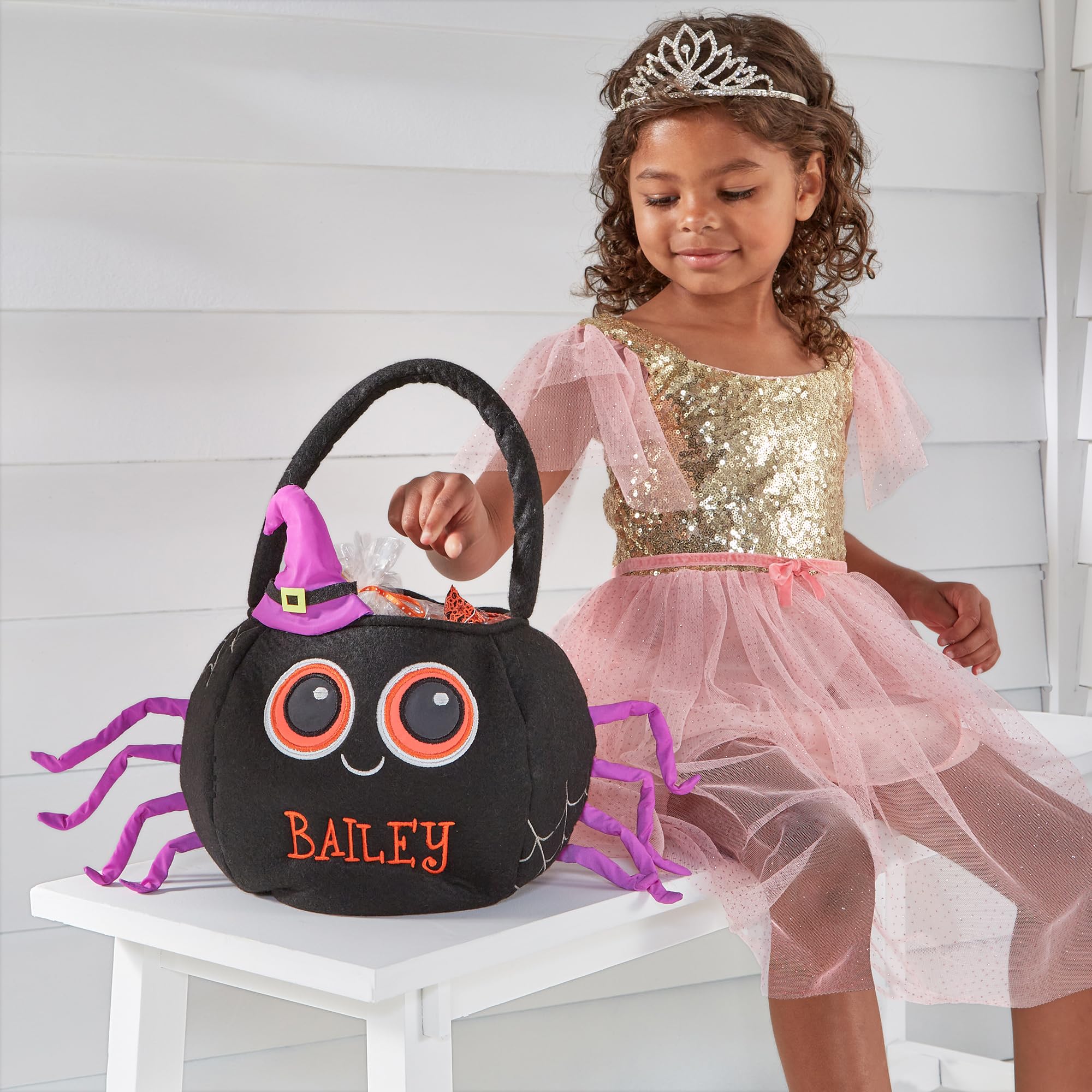 Personalized Trick-or-Treat Bag - Reflective Halloween Candy Bag For Kids, Custom Name, 8"H X 6" Dia