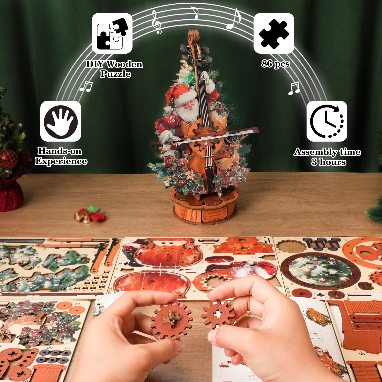 3D Holzpuzzle Cello Spieluhr - Bastelset Für Erwachsene Mit Beweglichen Teilen