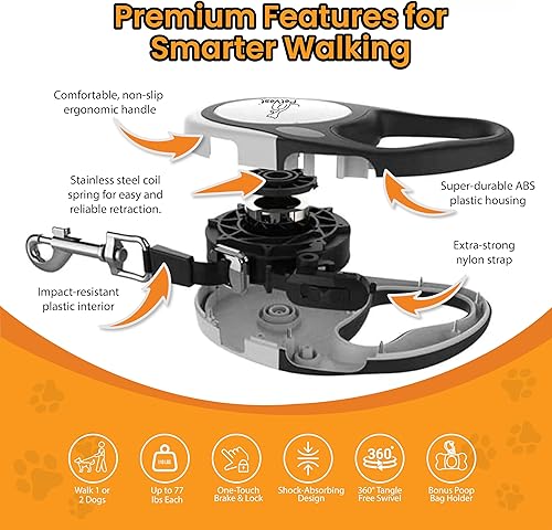 Miniatura 8 de Correa retráctil doble para perro de 10 pies para 2 perros de hasta 44 libras cada uno, correa extensible de doble cabeza de 10 pies para mascotas