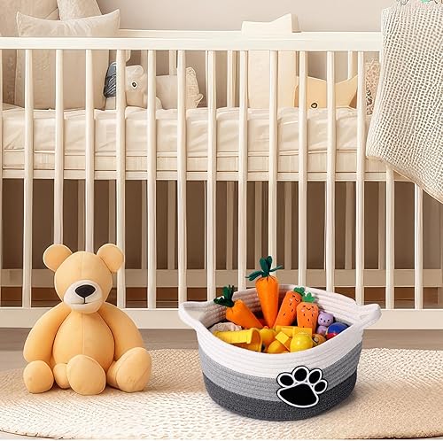 Miniatura 7 de Lindo contenedor organizador de almacenamiento para habitación del bebé con asas, tejido pequeño, 11.8 x 11.81 x 5.91 pulgadas (gris)