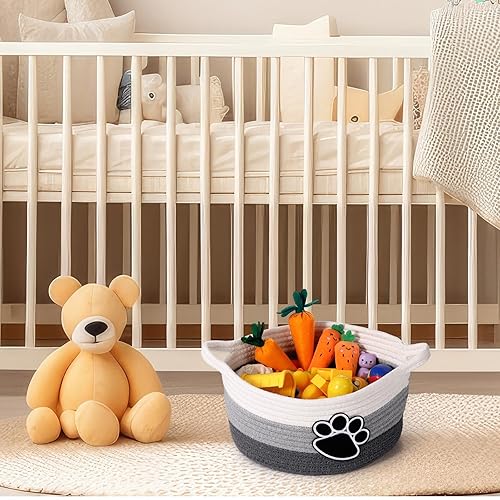 Miniatura 7 de Perthlin Lindo contenedor organizador de almacenamiento para habitación del bebé con asas, tejido pequeño, 11.8 x 11.81 x 5.91 pulgadas (gris)