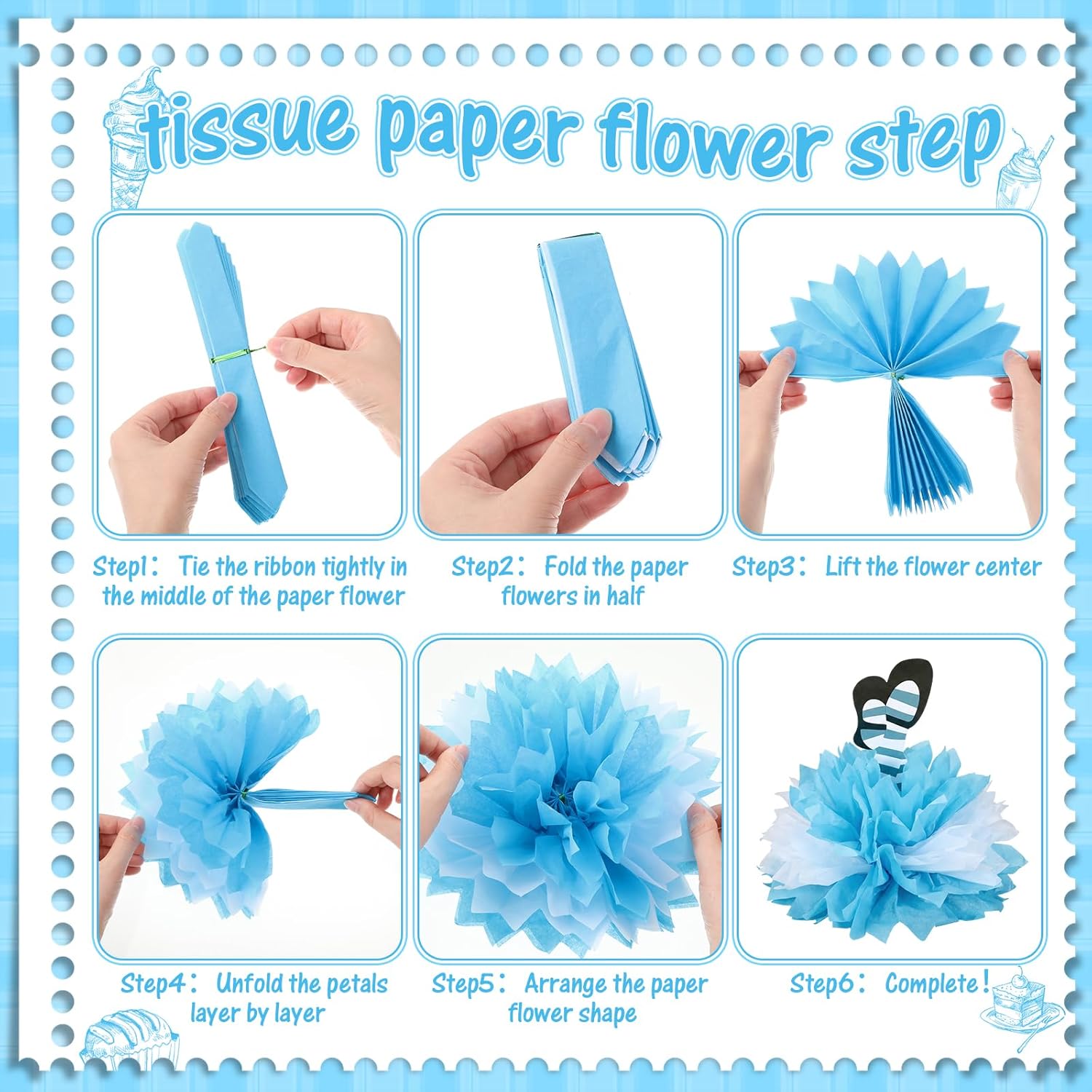 Novabright 8 Set Wonderland Themed Table Centerpieces Floral Tea Party Tissue Flower Decorations for Birthday Tea Party Favor Summer Wedding Women Shower Tissue Supply