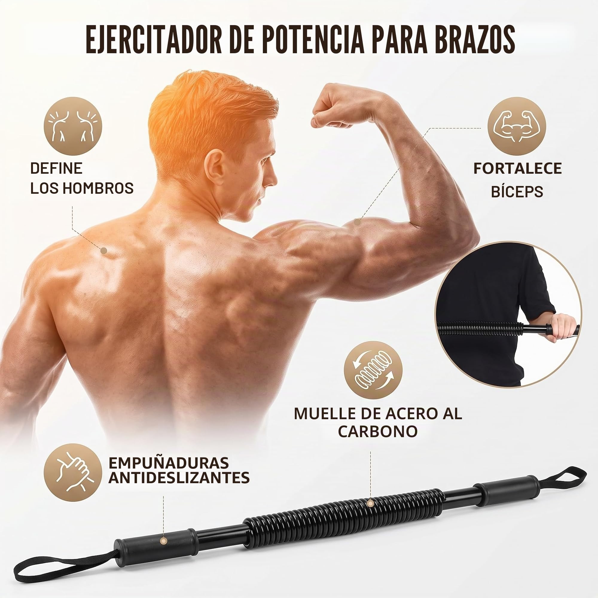 Alomejor Power Twister Arm Power ejercitador para Brazo Espalda Pecho Pecho músculo Hombro Primavera Ejercicio Fitness Herramienta