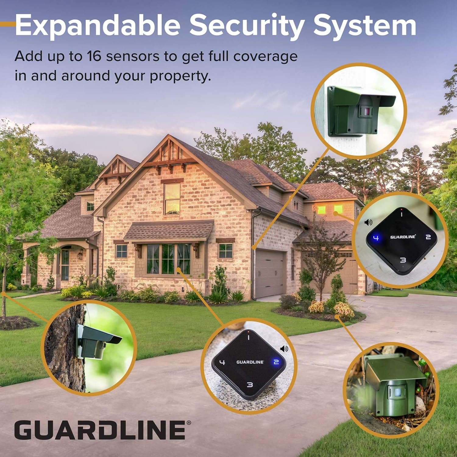 Up To 60% OFF Guardline Wireless Driveway Alarm - 4 Motion Detector Alarm Sensors & 1 Receiver, 1/4 Mile Range, Weatherproof Outdoor Security Alert System for Home & Property