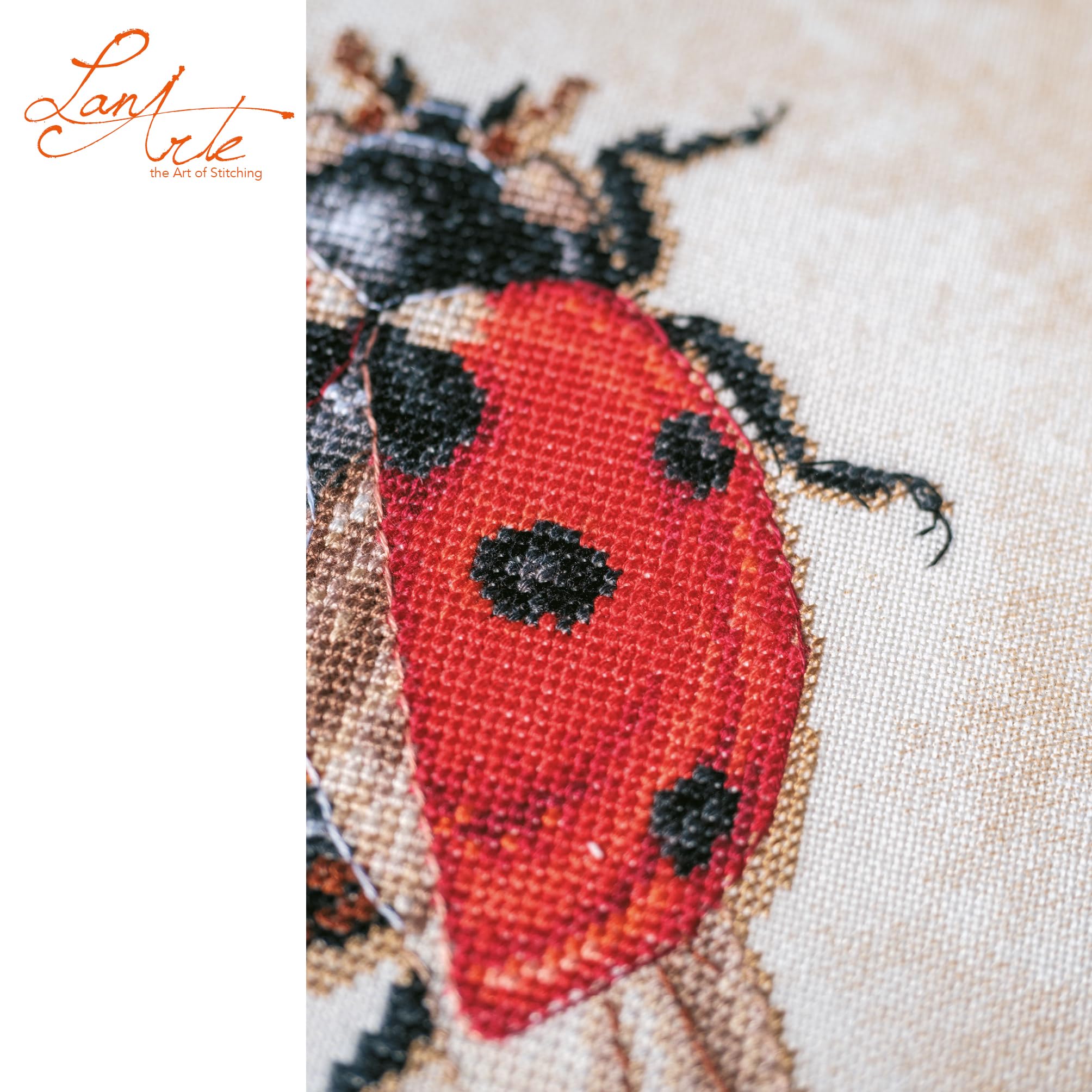 LANARTE Haft Krzyżykowy Liczony Zestaw Obraz do Haftu COCCINELLA SEPTEMPUNCTATA Zrób to Sam Zestaw Kreatywny dla Dorosłych Rękodzieło Artystyczne 21 x 21 cm Dekoracja Ścienna DIY Cross Stitch Kit