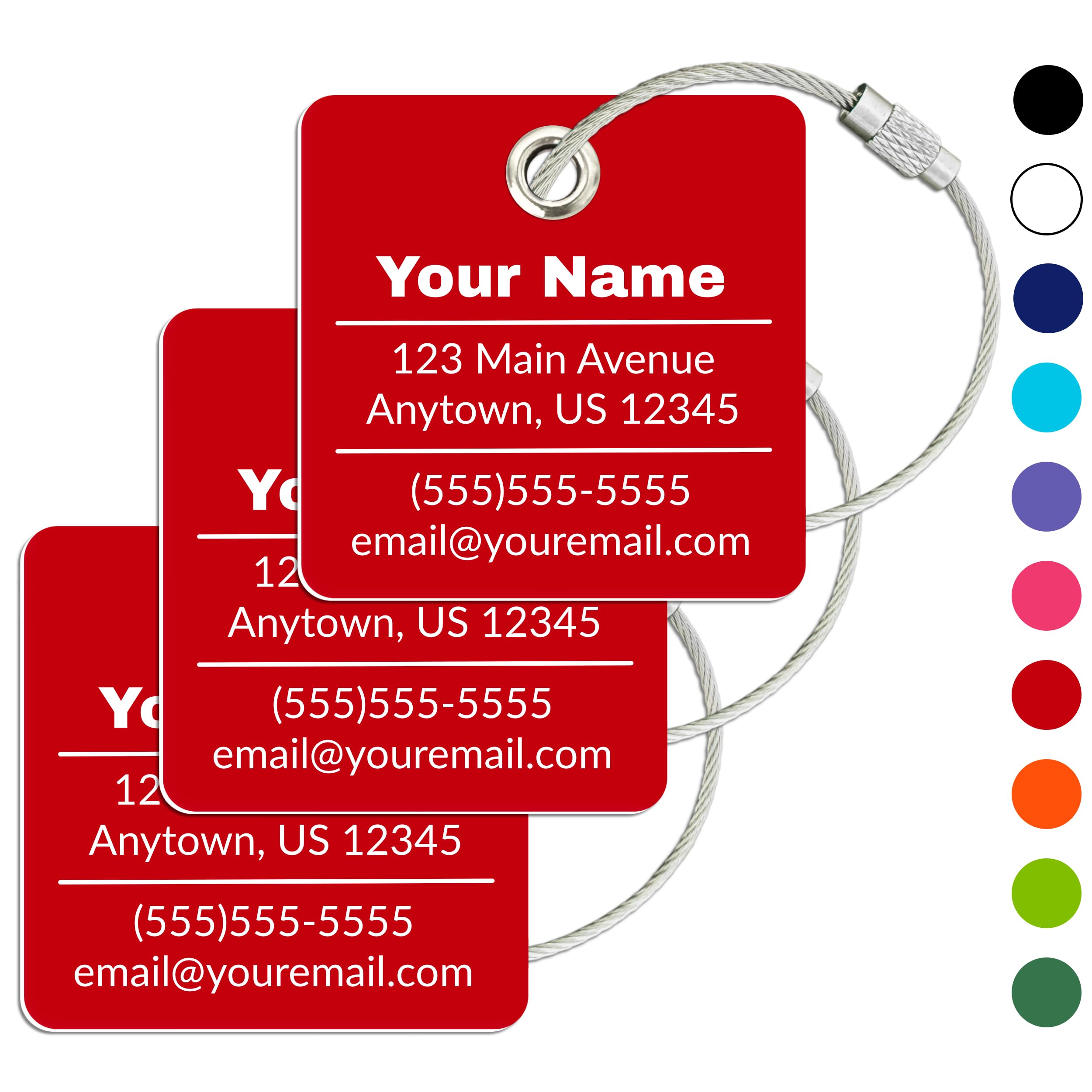 Enzo Goods Personalized Luggage Tag | 3 Pack | Custom Luggage Tags for Suitcases | Kids Backpack Tag | 10 Color Options & Choose Font, Font Color