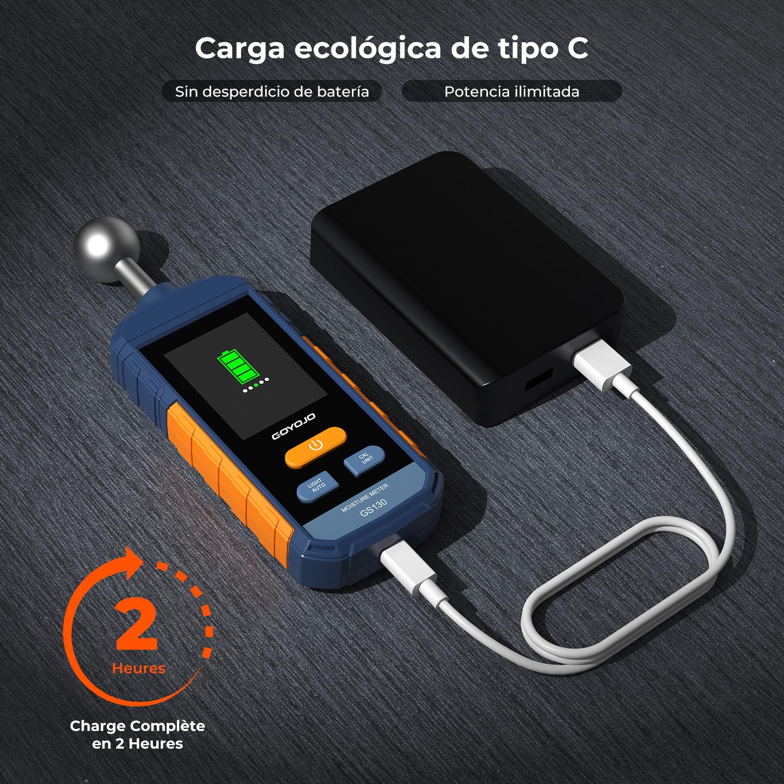 Medidor de Humedad, GOYOJO Medidor de Humedad para Madera con Pantalla LCD y Alarma Acústica, Recargable para Madera, Paredes y Materiales de Construcción, Detección de 5 a 40 mm