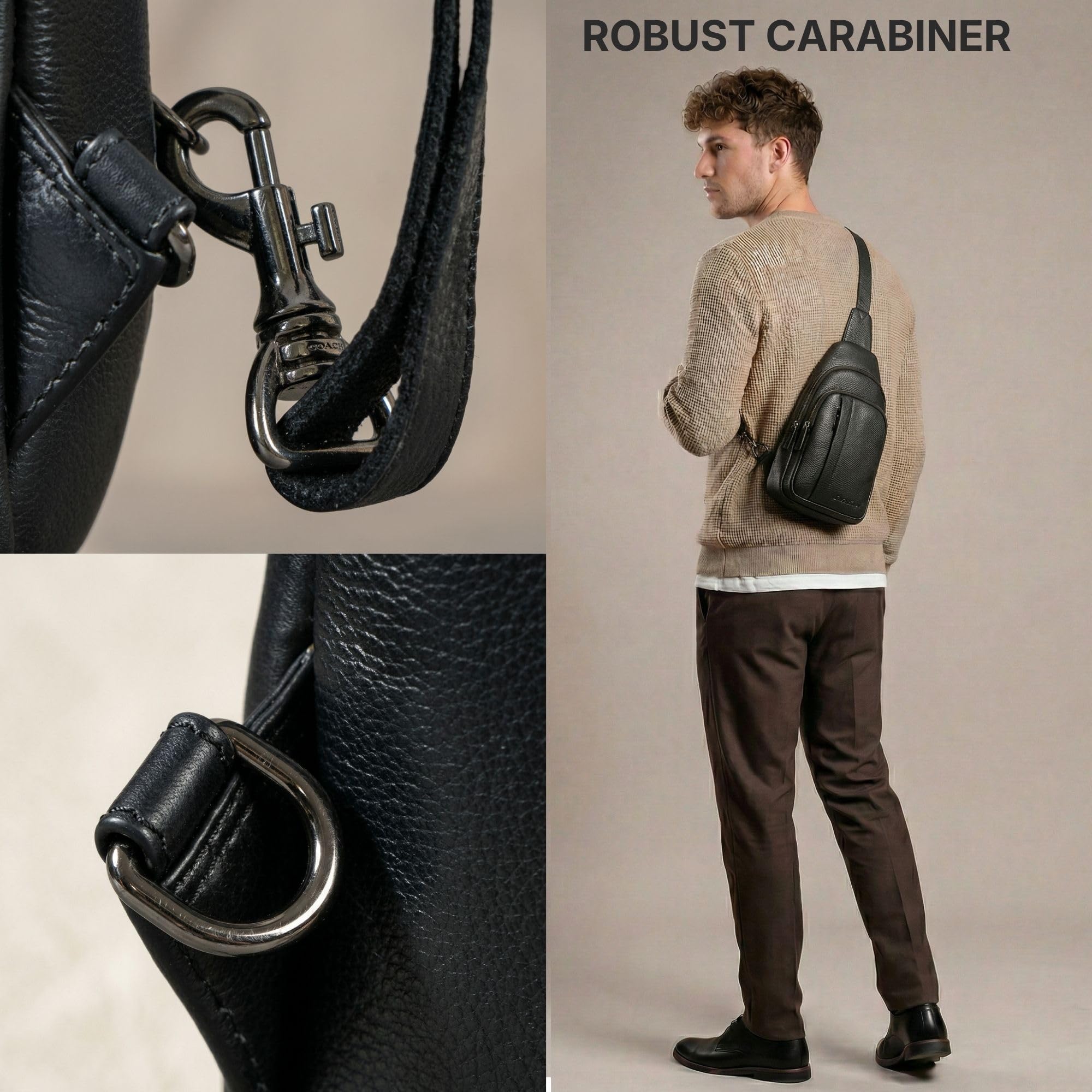 STILORD "Jakob" Duża Skórzana Torba Sling Dla Mężczyzn Saszetka Na Klatkę Piersiową Crossbody Torba Na Ramię Z Karabińczykiem I Kieszenią Antykradzieżową Kolor:czarny