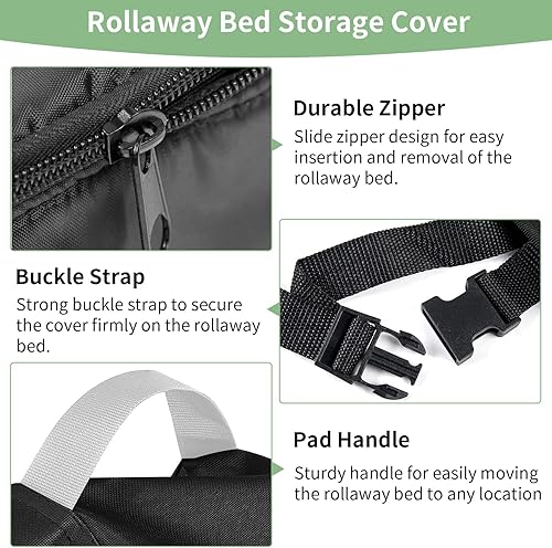 Miniatura 3 de Funda de cama enrollable resistente al agua, universal, plegable, con cremallera, protector a prueba de polvo, 39 pulgadas de largo x 15 pulgadas de