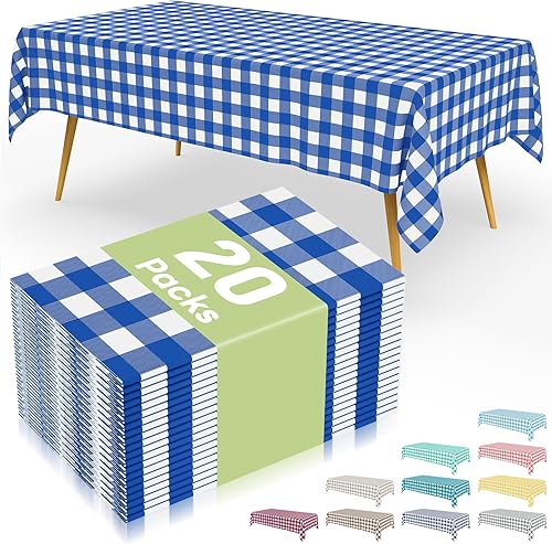 Miniatura 50 de Smiry Paquete de 8 manteles desechables a cuadros, mantel de plástico impermeable de 54 x 108 pulgadas, manteles rectangulares a cuadros caqui y