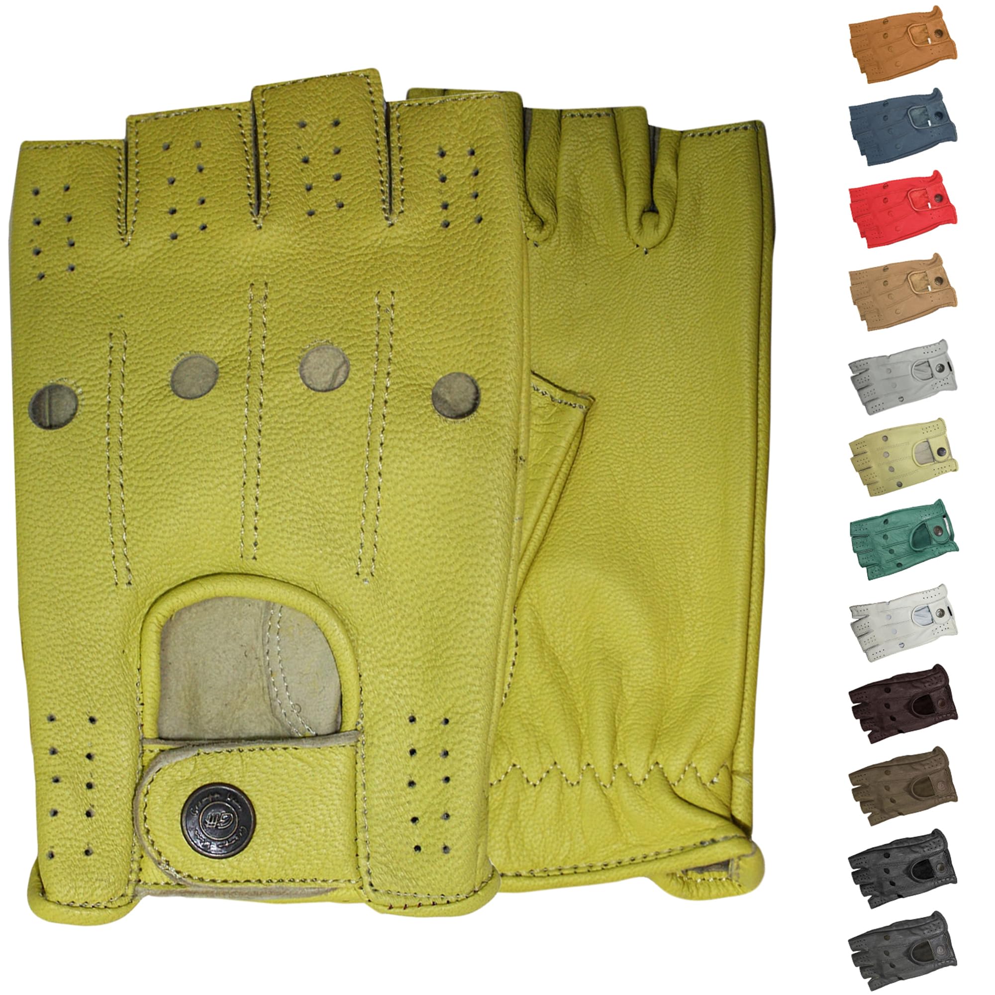 German Wear Driving Half Finger Fingerless Drivers Gloves Leather Gloves - Yellow - Medium