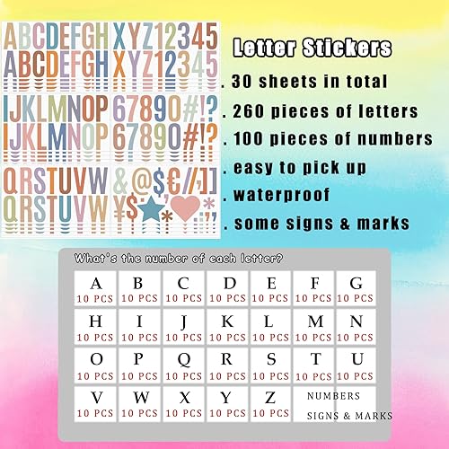 Miniatura 10 de Bemeol 500 piezas de 30 hojas de calcomanías grandes de letras del alfabeto de 2.5 pulgadas, letras autoadhesivas para tablón de anuncios, buzón,