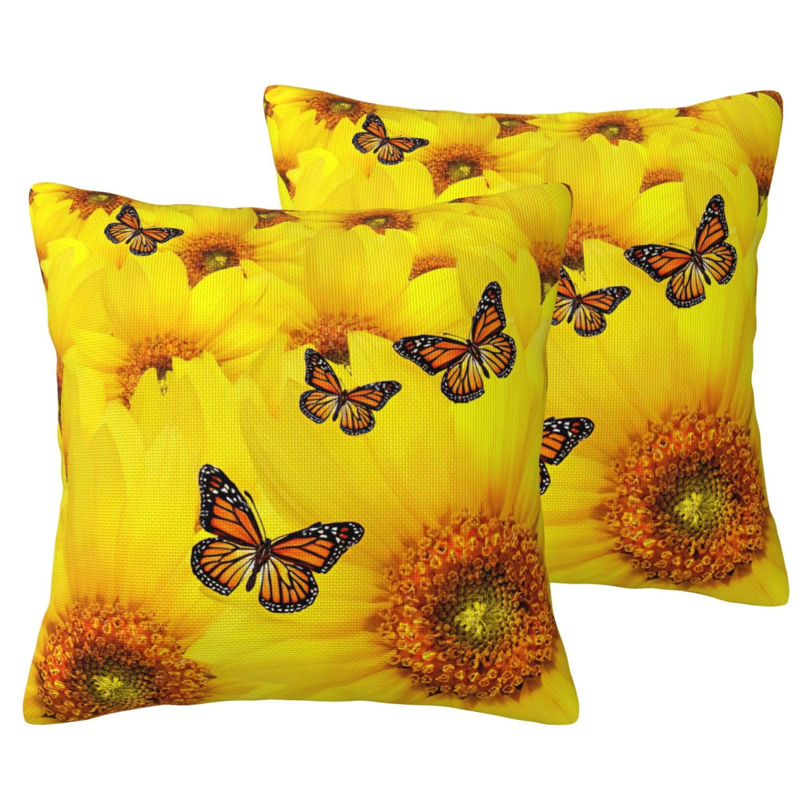 Taie d'oreiller fleurs jaunes motif papillon lot de 2 housses de coussin lin canapé et lit