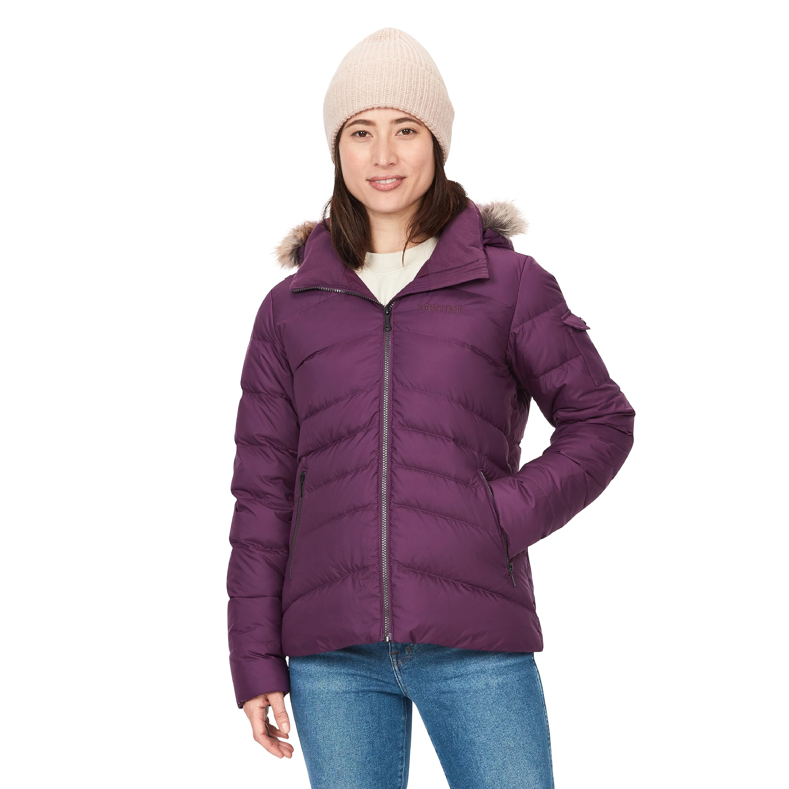 MARMOTWomen's Ithaca Jacket - 700-Fill Down-Insulated, Water-Resistant Coat with Zip-Off Hood and Removable Fur Ruff