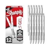 Sharpie S-Gel Gel Pens Drawing Pens Gel Ink For Journaling Writing Coloring Medium Point (0.7Mm) Pearl White Body Black Ink Pen 12 Count