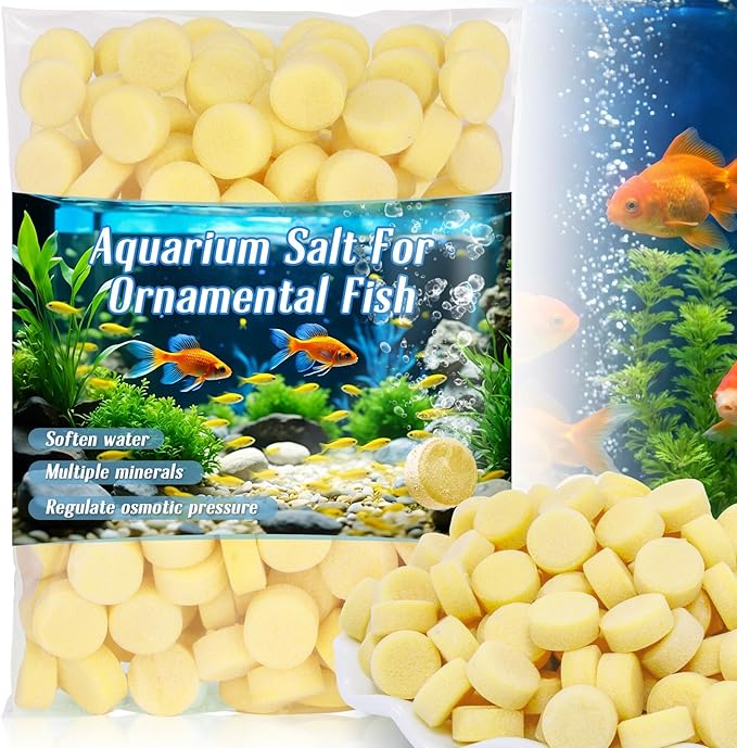 MAQIHAN 150 Tablets Aquarium Salt Freshwater - Salt for Aquarium, Fish Tank Salt, Pond Salt Tablets Natural Mineral Sea Salt Formula for Freshwater Fish, Koi Pond, Goldfish & Betta Tank Water Care