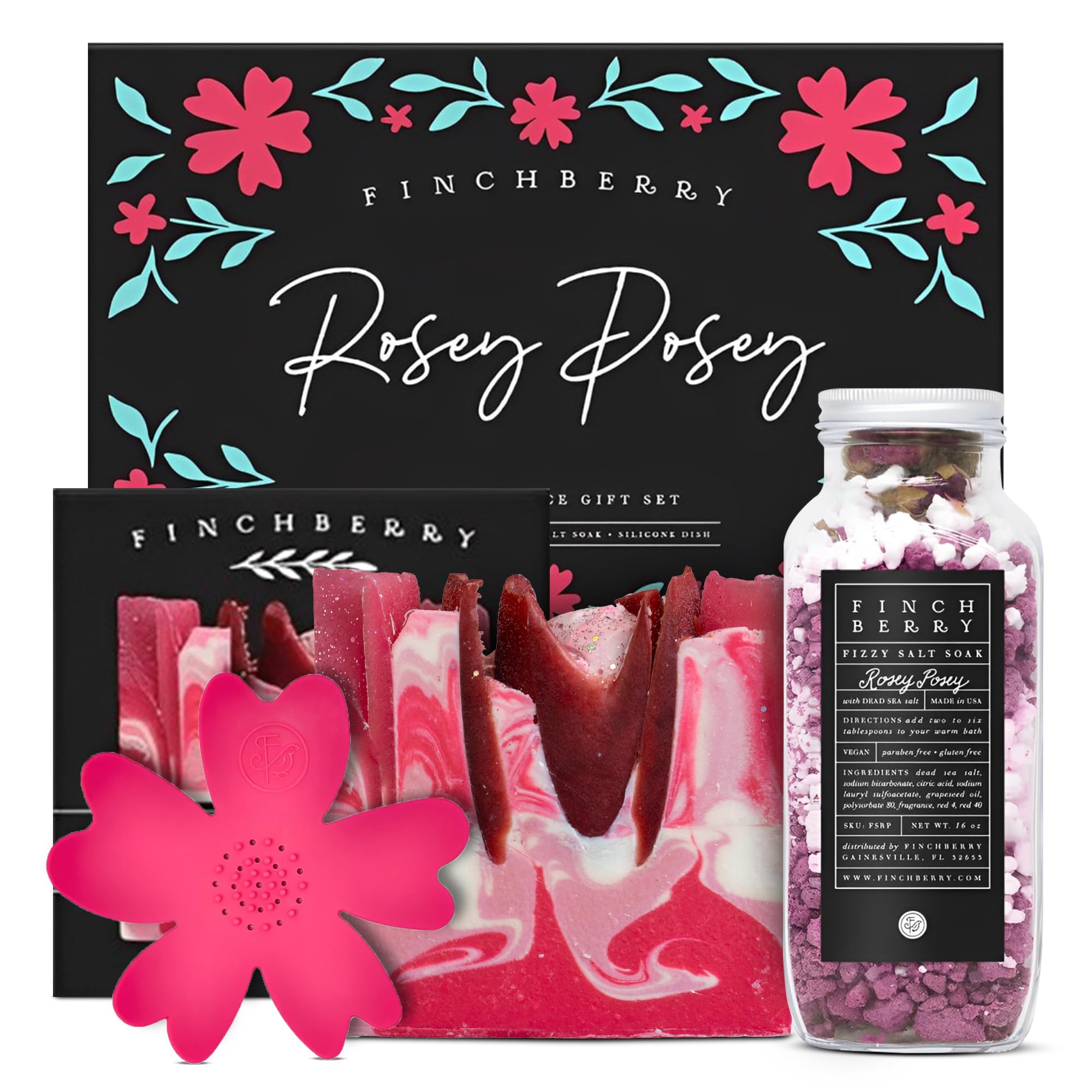 FinchBerry Rosey Posey Geschenkset – Ideal für romantische Anlässe, Jahrestag, Geburtstag, Frauentag, Einweihungsfeier oder für eine schnelle Genesung