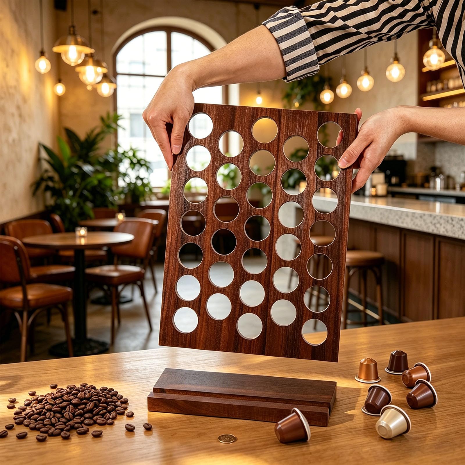 Supporto per capsule di caffè in legno, per 33 cialde di caffè, organizer per cucina, casa, ufficio, piano di lavoro, caffè