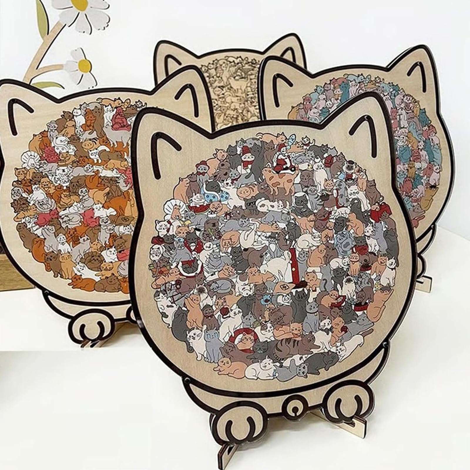 Rompecabezas de Madera con Forma de Gato de Color Morandi de 135 Piezas, Rompecabezas de Madera con Forma de Gato con Marco de Silueta de Gato, para Amantes de los Rompecabezas y los Gatos (05#)