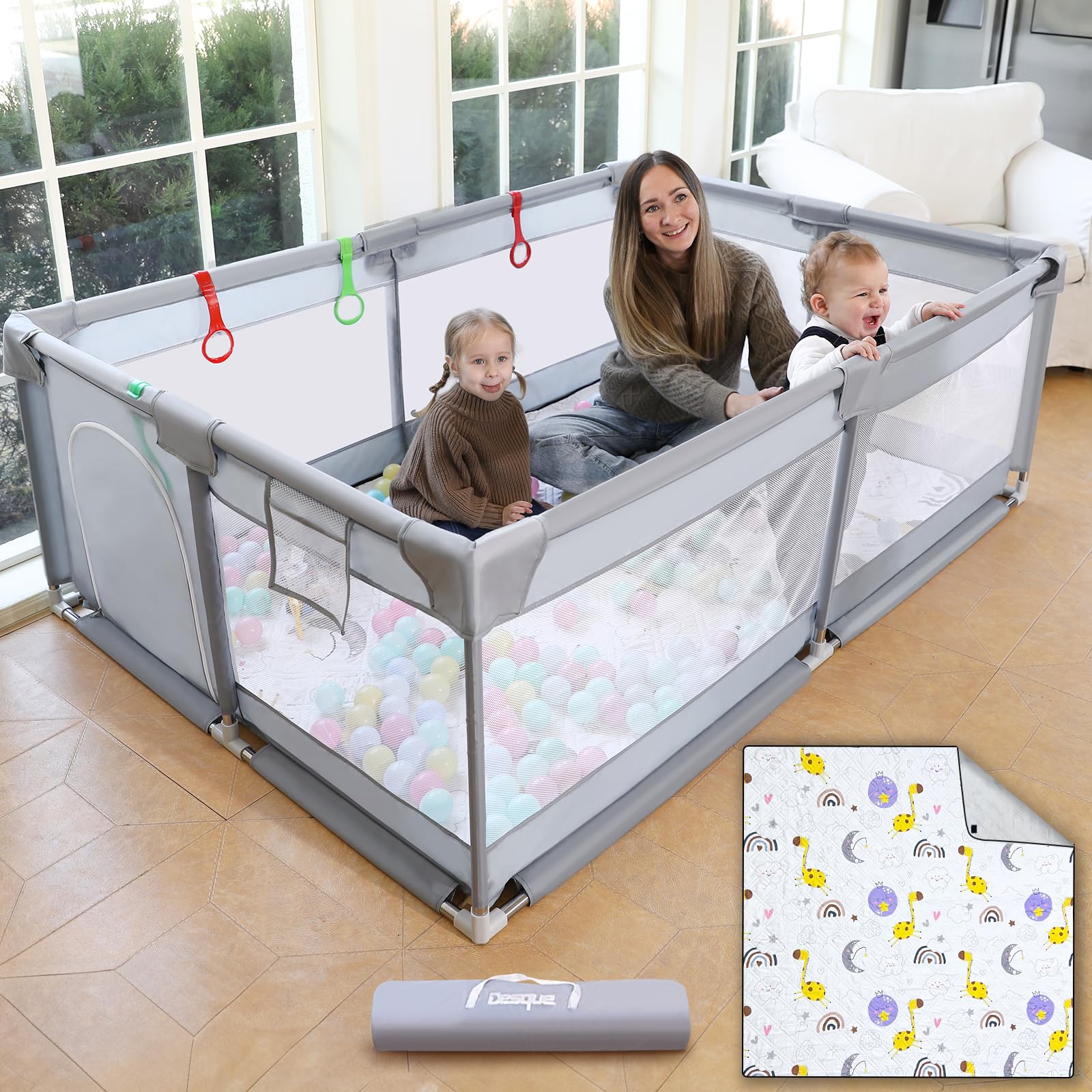 Desque Baby Playpen, Playpen for Babies & Toddlers 71x47 Large Sturdy & Safety Play Pen with Anti-Slip Base Activity Center Fence for Indoor & Outdoor Play Yard with Zipper Door & Mat