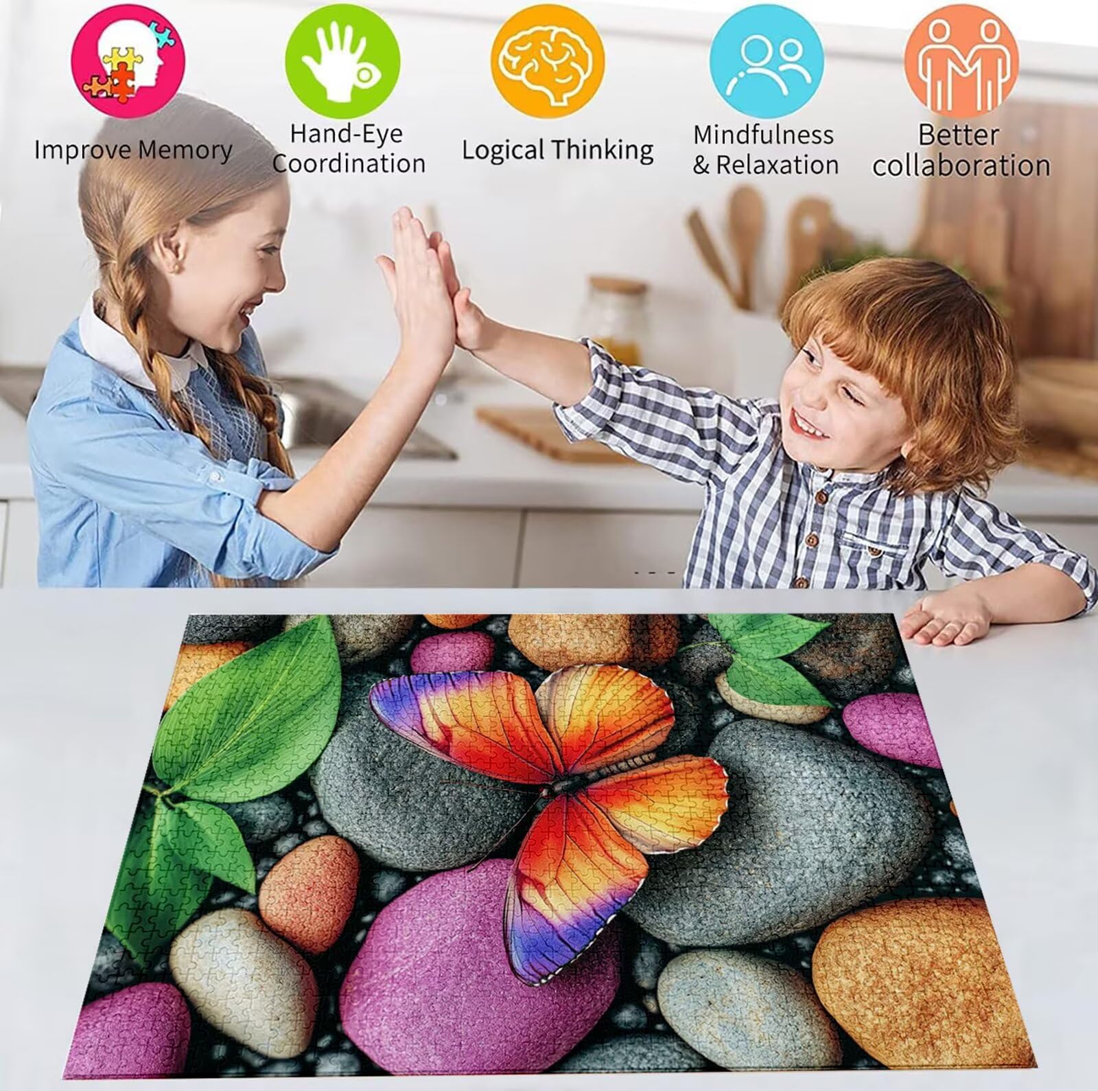 Puzzle 2000 Pezzi, 3 4 5 Anni Puzzle Colore 6 7 8 Anni Giochi Educativi Sostenibili Con Motivi Per Adulti Da Gioco in Legno Di Alta Qualità Jigsaw Farfalla per Gioco Familiare, Regalo Natale H-8726