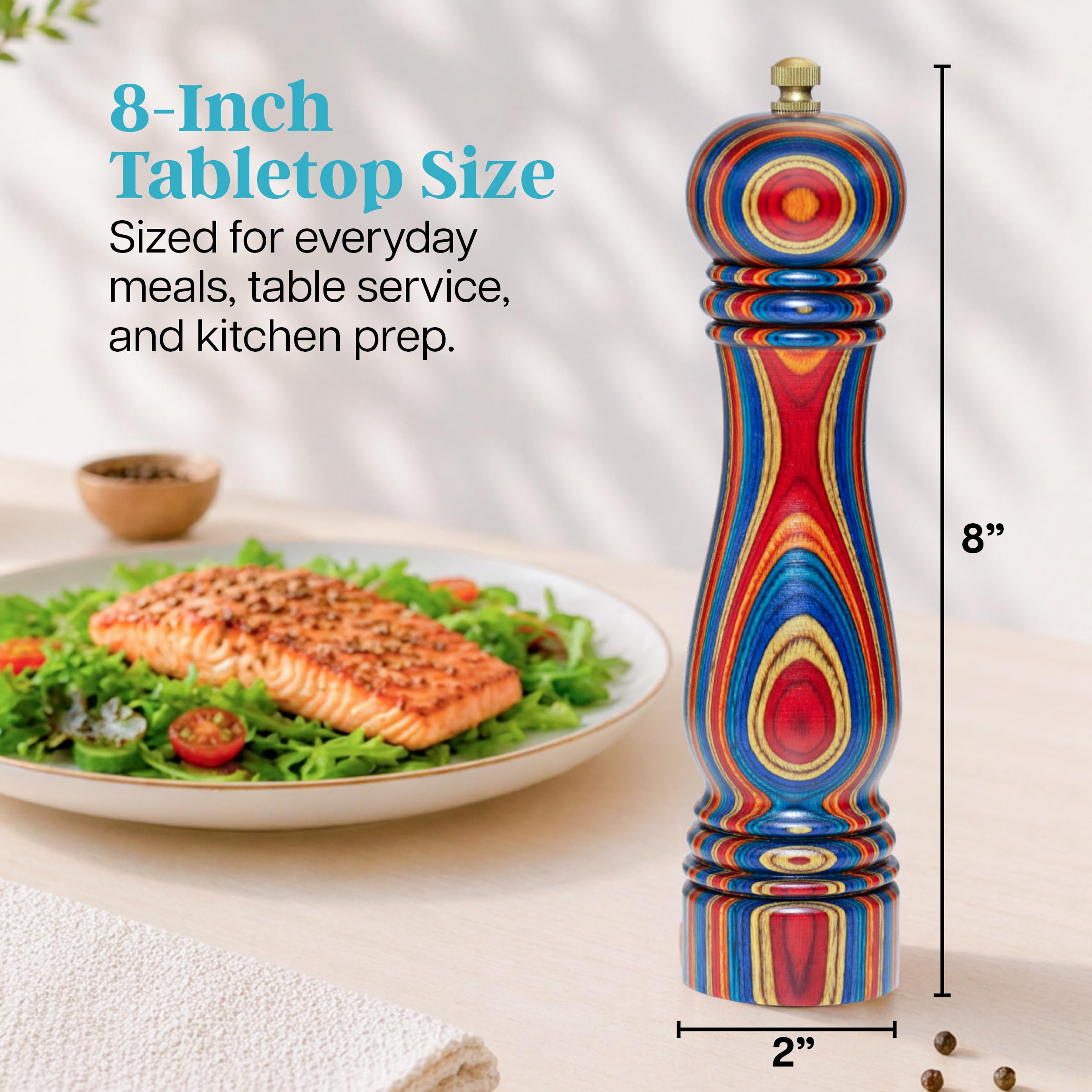 Baltique Montego Bay Collection - Molinillo de pimienta recargable de madera para cocinar y servir