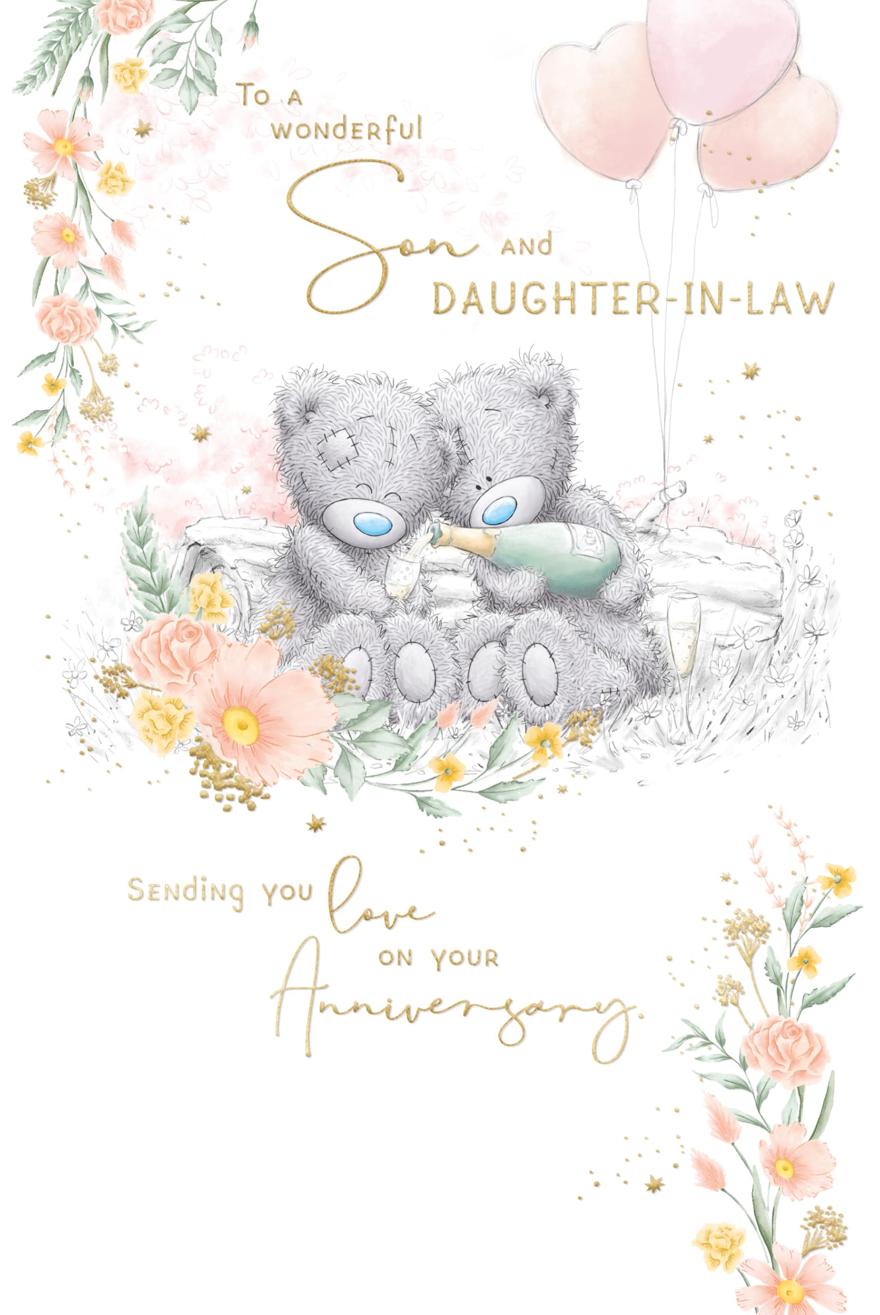 Me to You Tatty Teddy Wedding Anniversary Greeting Card To A Wonderful Son And Daughter-In-Law, With Insert, 6 x 9 Inches (15 x 22 Cms) - Official Collection
