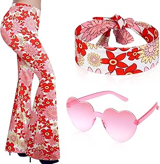 3 Pcs 60s 70s Outfit for Women Hippie Costume Set Disco Flared Pants Groovy