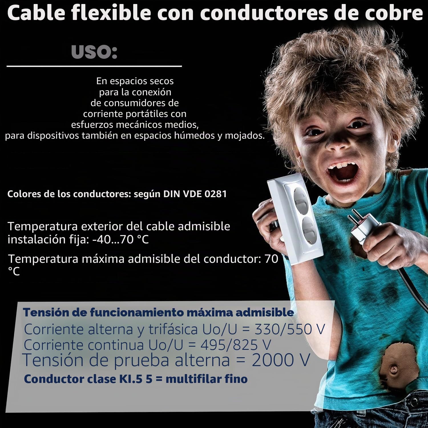 H05 VV-F - Tubo flexible (2 x 1 mm², 25 m), color blanco