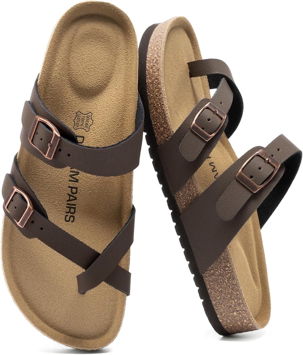 DREAM PAIRS Sandalias de verano con plantilla de corcho de cuero para mujer | Plantilla de cuero genuino transpirable con plantilla acolchada de espuma viscoelástica y correa ajustable adecuada para uso diario informal.
