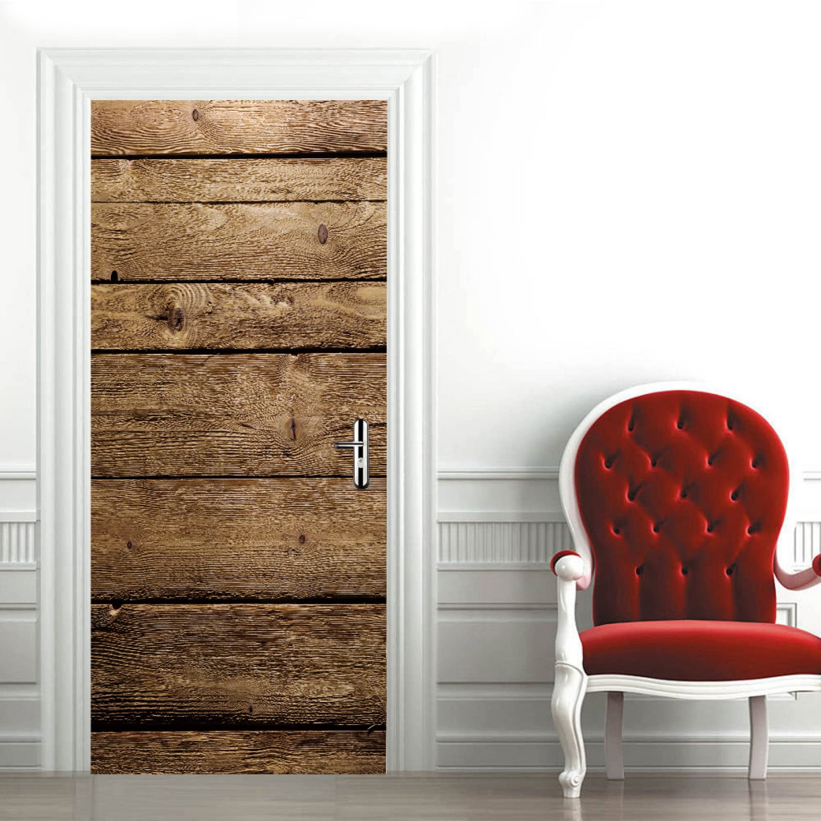 Stickers Porte Grain De Bois Brun - Autocollant Décoratif PVC Amovible et Imperméable pour Placard - Poster Auto-Adhésif 95x215cm