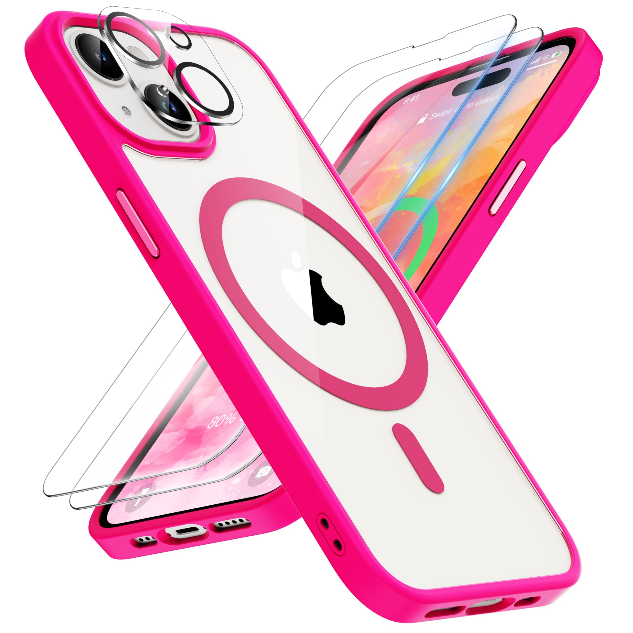 ORETECH Hülle für iPhone 17/17 Pro Max/16 Plus/15 Pro/14/13/12/11/XR/X/SE mit 2 Schutzfolie