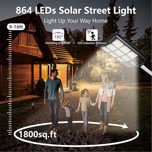 Miniatura 3 de Vipbera - Luces solares de 1000 W con sensor de movimiento para exteriores, luz de calle solar del atardecer al amanecer al aire libre con luz de