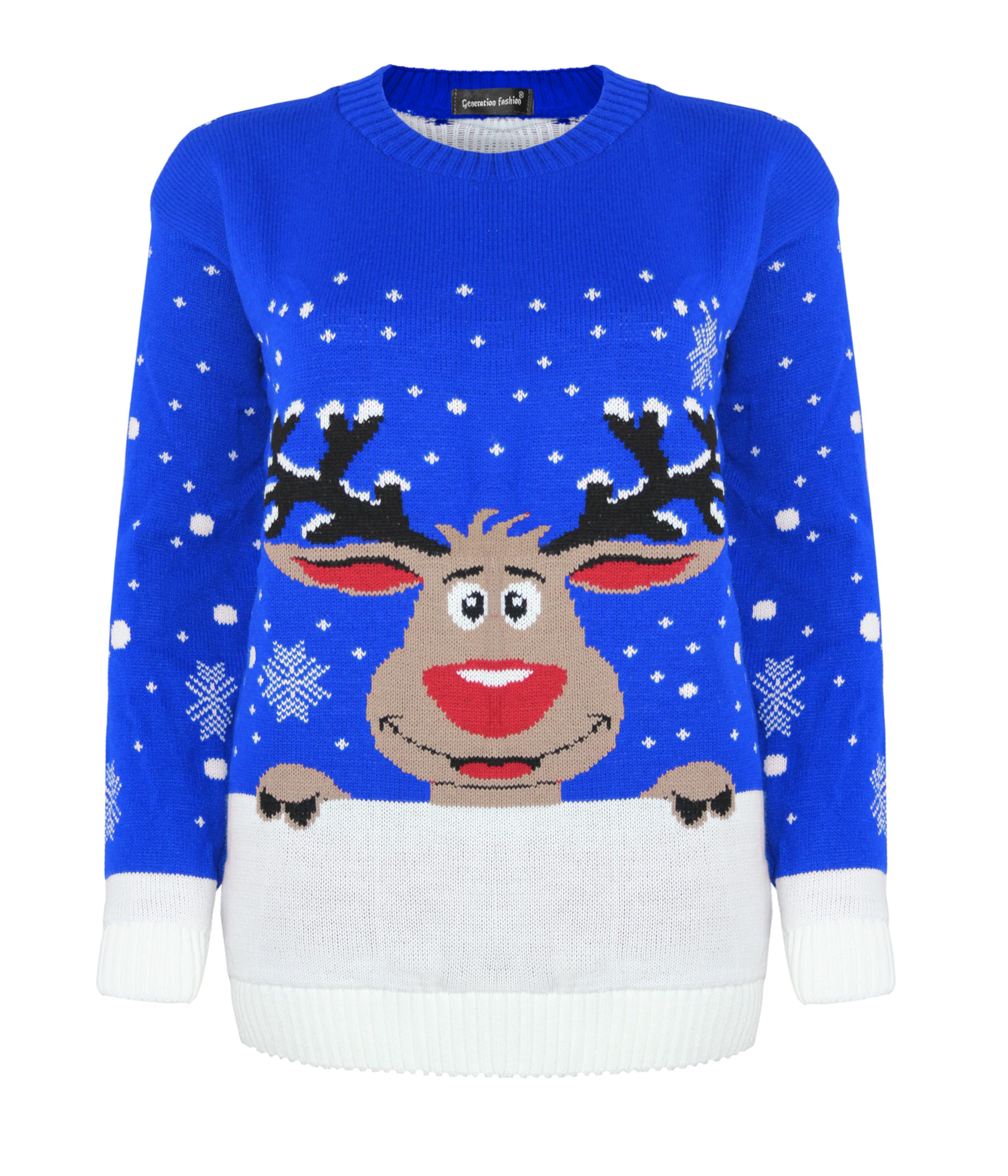 Generation Fashion - Christmas Jumpers Ladies Knitwear Reindeer Pullover Sweatshirts Xmas Gifts Winter Sweater Blue
