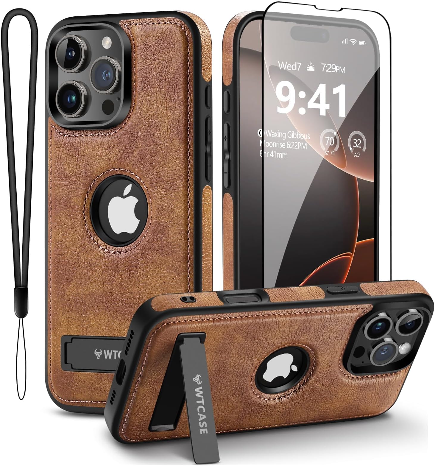 WTCASE Magnetic for iPhone 16 Pro Max Leather Case,Built-in Invisible Stand [Compatible with Magsafe] Protective Slim Kickstand Phone Cover Compatible with iPhone 16 Pro Max (2024) 6.9" (Brown)