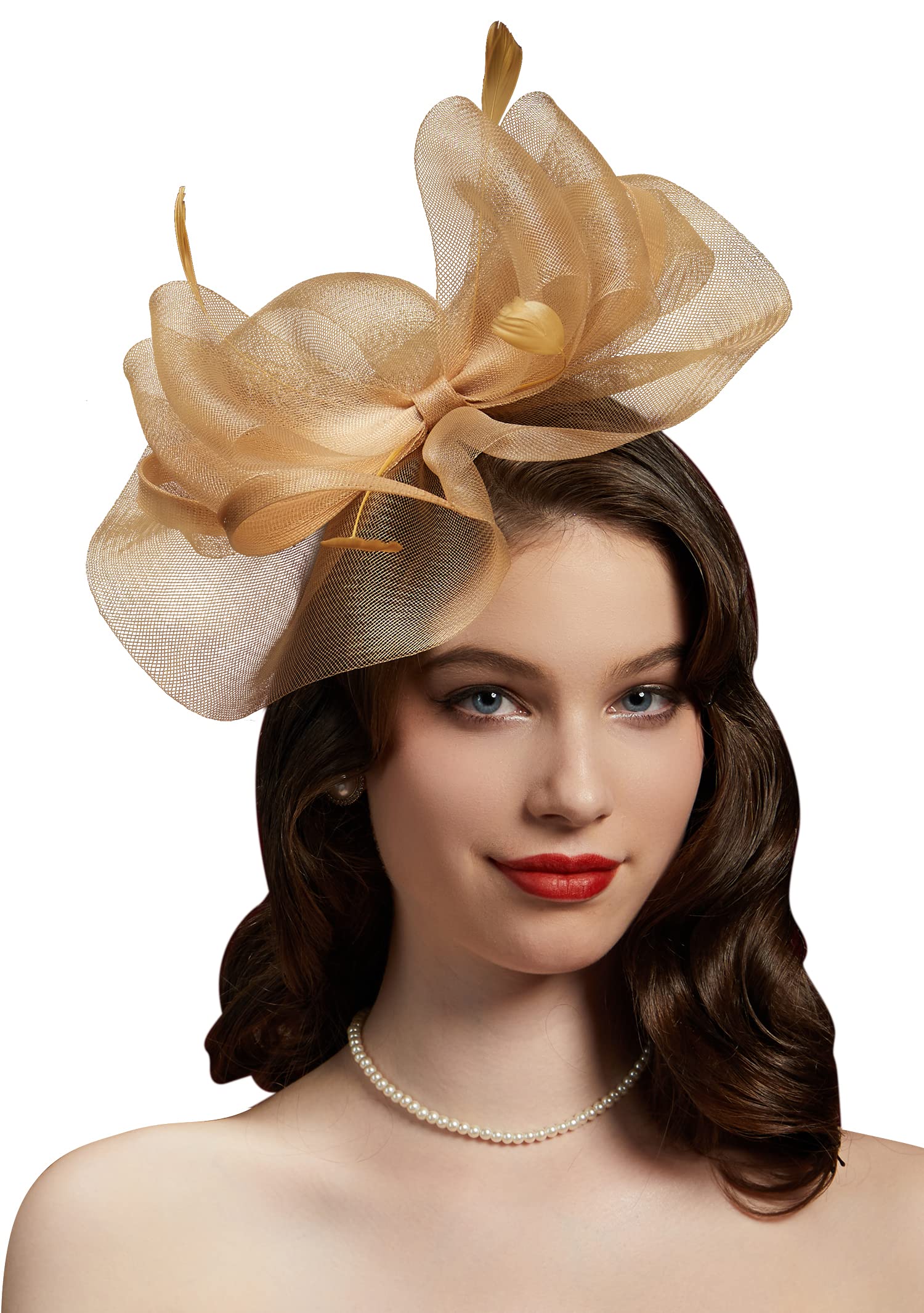 CizoeKentucky Derby Hat for Women Fascinators Hat with Headband Wedding Flower Cocktail Mesh Feathers Hair Clip