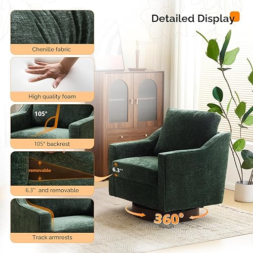 Miniatura 3 de VINGLI Silla giratoria Mid-Century moderna, sillón tapizado en 360, sofá para el hogar con brazos de oruga para sala de estar, dormitorio, sala de