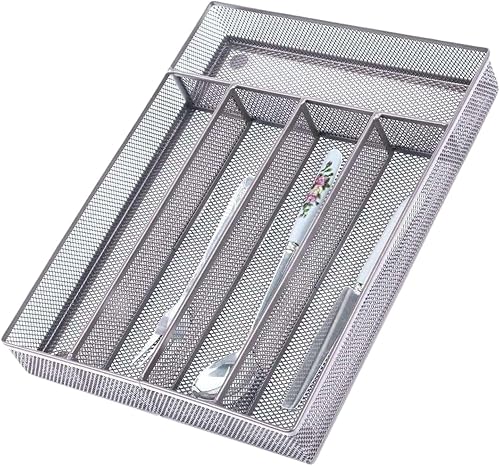 Miniatura 10 de titivate Bandeja de cubiertos de cocina, bandeja de cubiertos para cajón con 5 compartimentos, organizador de cajones de utensilios, soporte de