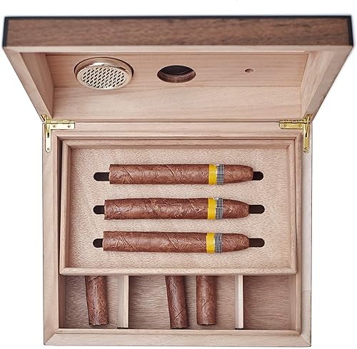 Miniatura 3 de Cubana Humidor de cigarros con diseño de vidrio y madera con capacidad para 50 puros, ligero, duradero y portátil para escritorio
