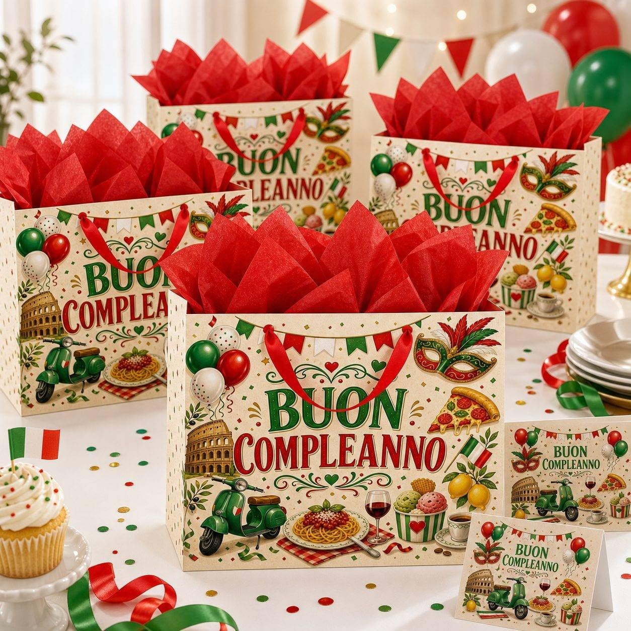 Buon Compleanno Italian Birthday Gift Bag, Large Bag with Card & Tissue image 5