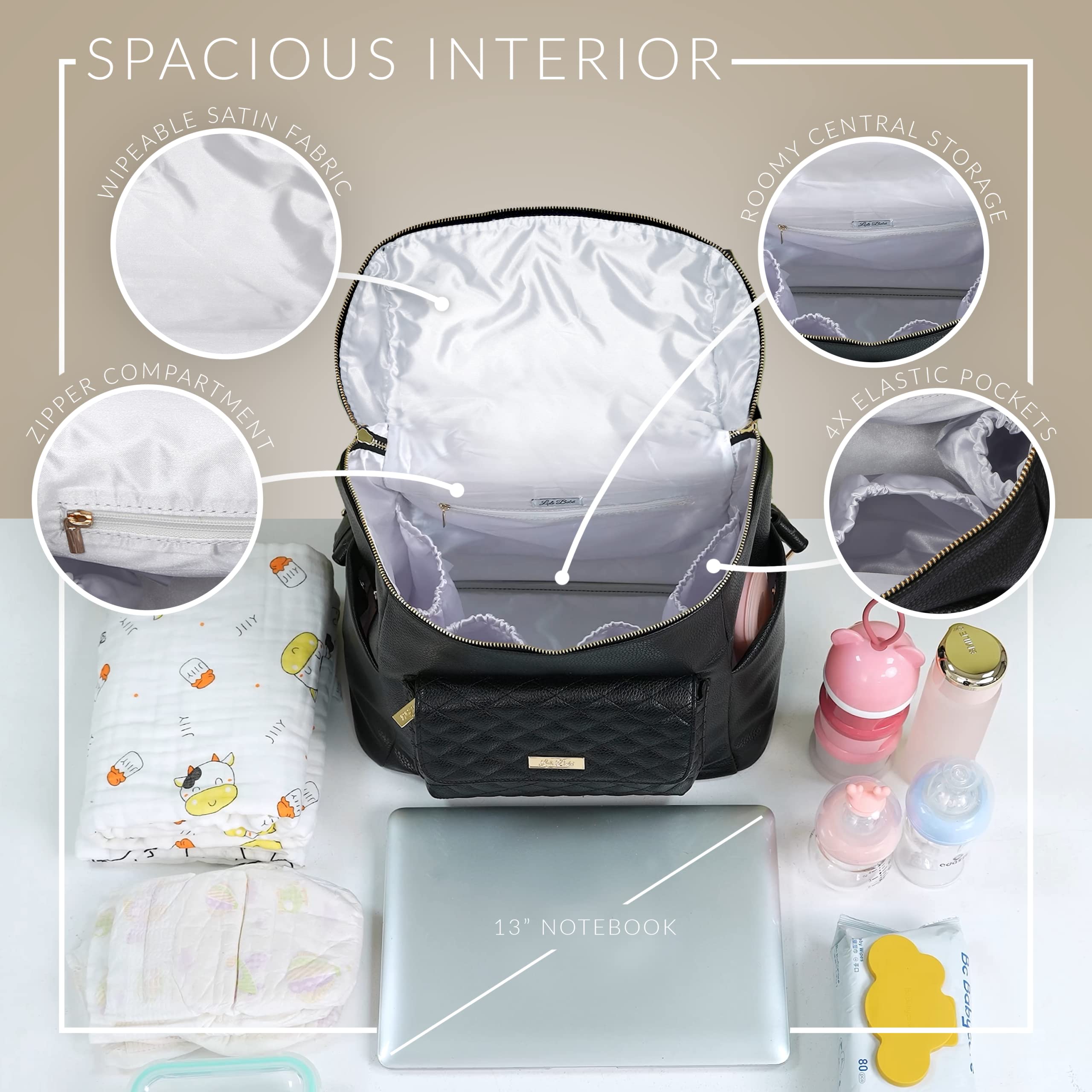 Mochila grande Monaco de Luli Bebe – Mochila moderna de cuero vegano elegante para bebé, mochila para pañales para mamá, Gris, Large (Pack of 1), Moderno