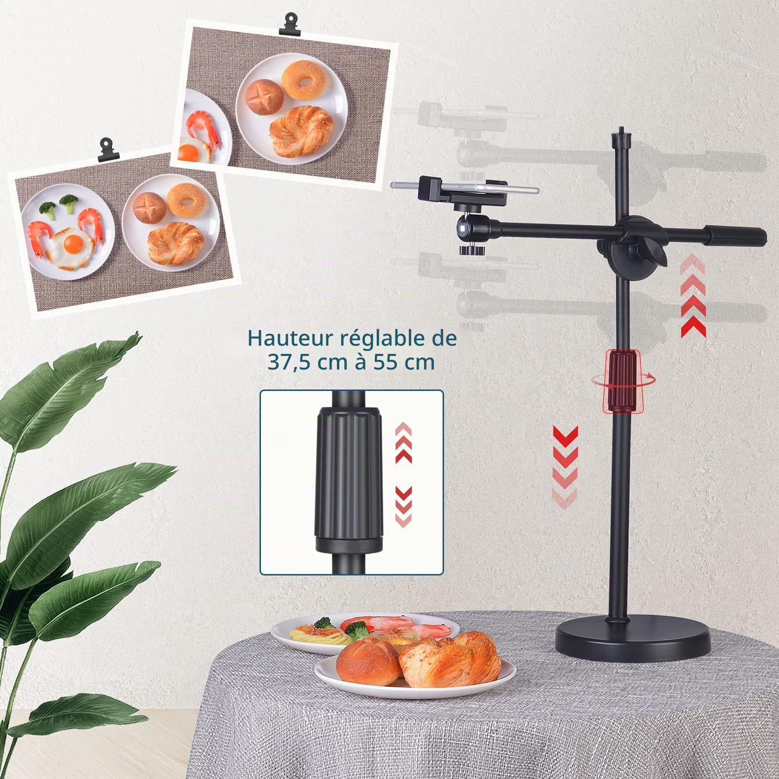 Hivexagon Trépieds, Support de téléphone Portable réglable, Hauteur et Angle réglables avec Base Ronde Stable, Parfait pour la Boutique de Diffusion en Direct de Produits (36-52 cm)