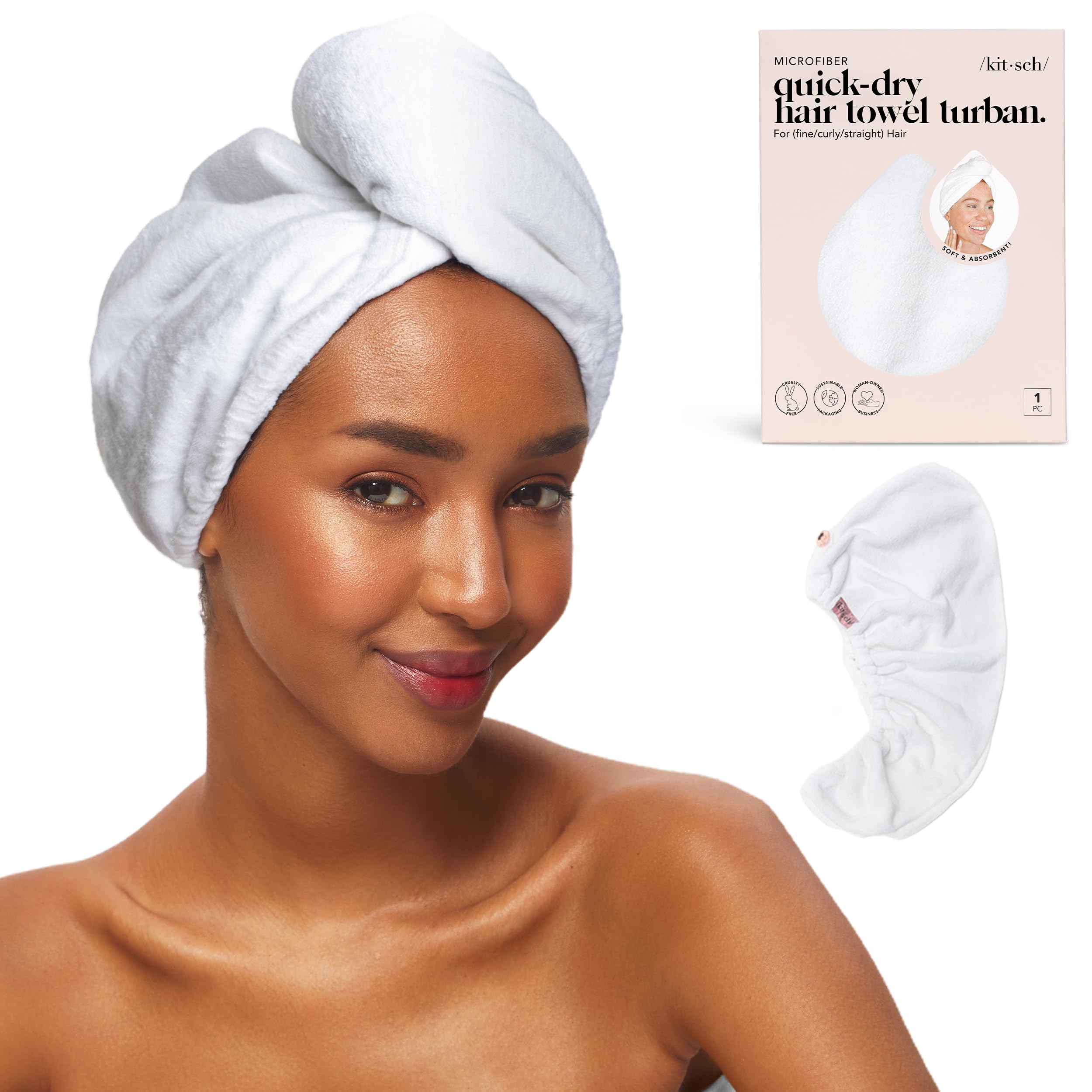 Kitsch Women's White Microfiber Hair Towel Wrap For - Microfiber Towel, Super Absorbent, Quick Dry, Anti-Frizz - For Long And Short Hairs, Turbans For Hair Wrap